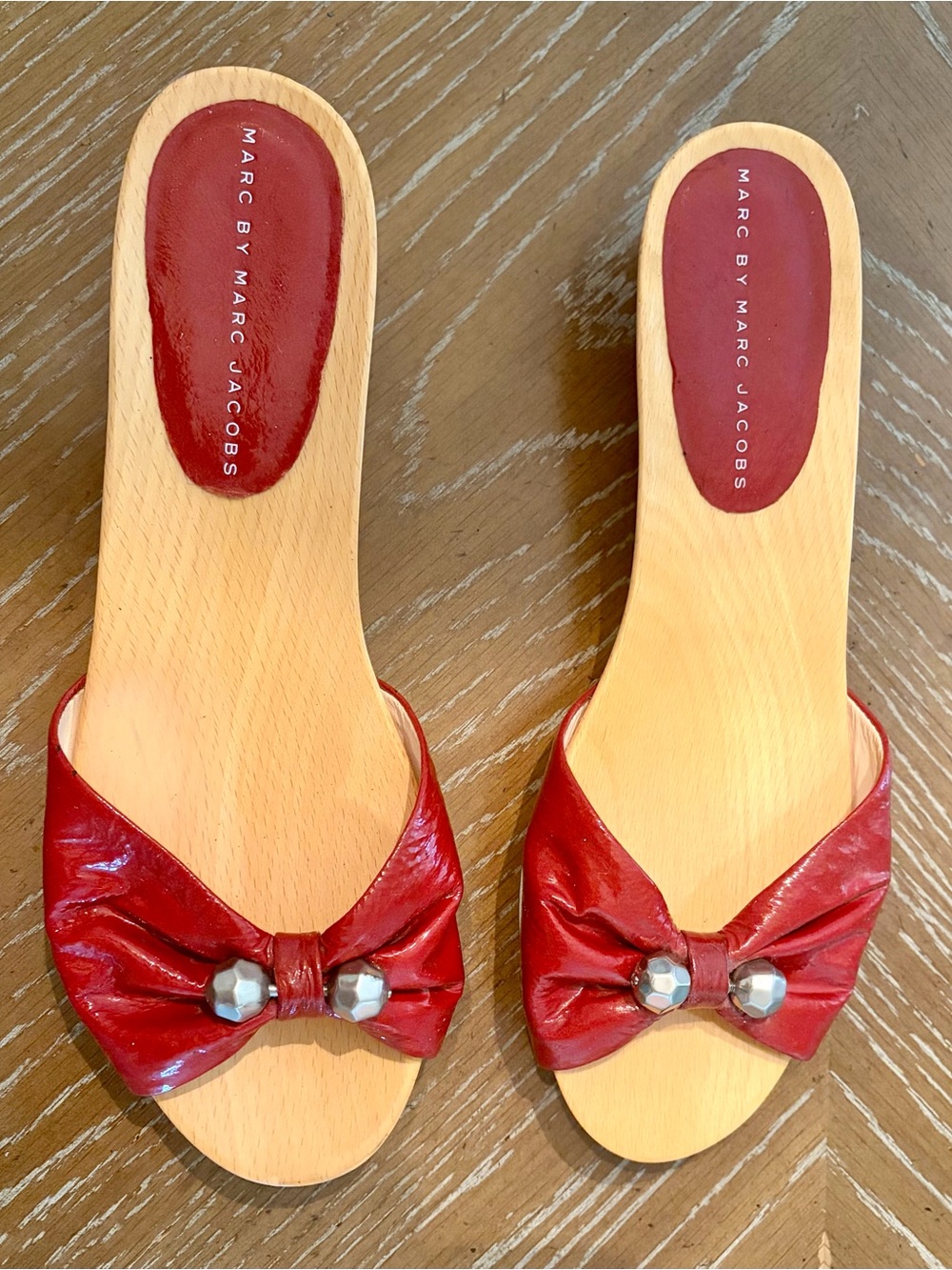 Marc by Marc Jacobs Red Leather Bow Slide Clogs